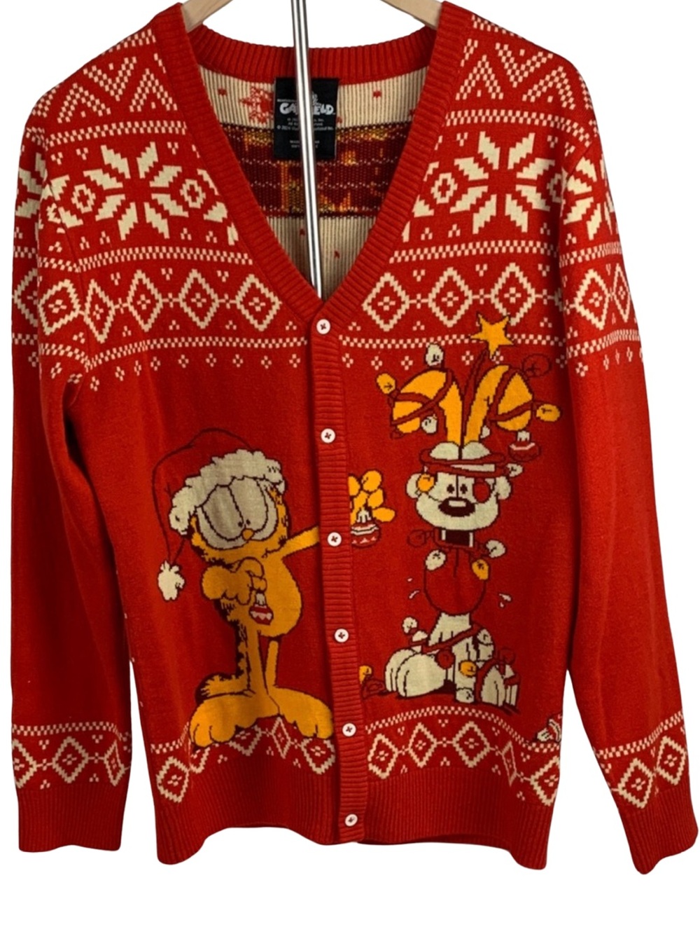 Nickelodeon Festive Colorful Red Garfield and Odie Sweater Cardigan M